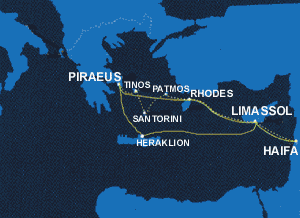 Poseidon Lines shipping co. All year round service to Greece, Cyprus & Israel . Poseidon Lines Ferries from/to Greece ( Piraeus, Mykonos, Santorini, Crete - Heraklion, Patmos, Rhodes ),  Cyprus - Limassol and Haifa - Israel. 