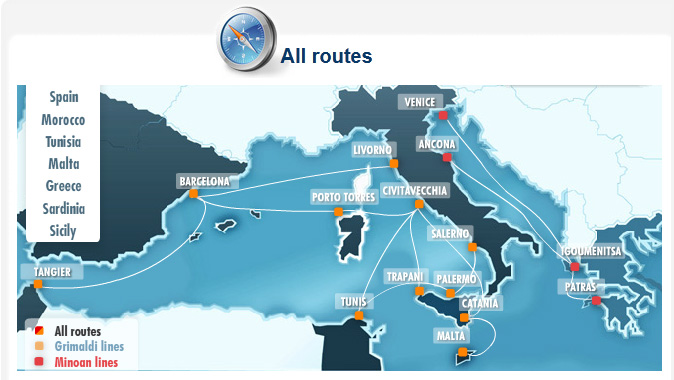 Grimaldi Lines >>> from / to : Italy, Spain, France, Tunisia, Corsica, Malta <<<