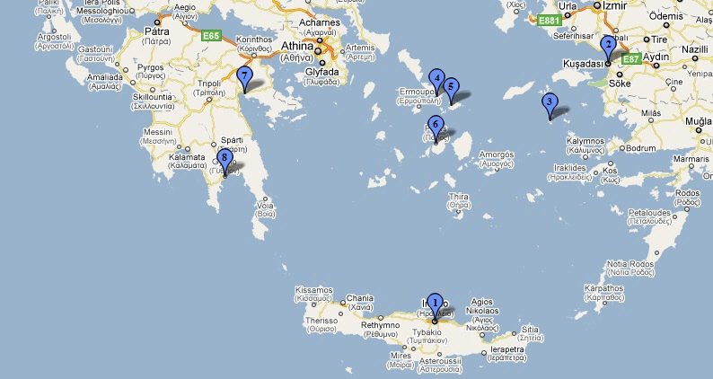 7-Day Cruise to "Greek Islands & Peloponese" Heraklion (Crete) Greece, Kusadasi (Ephesus) Turkey, Patmos Greece, Tinos (Greece), Mykonos (Greece), Paros (Greece), Nafplion (Peloponese) Greece, Gythio (Peloponese) Greece