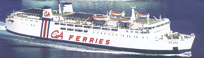 G.A. Ferries.  F/B " M I L E N A "...... Departures from Heraklion to: Rhodes, Kasos, Karpathos, Diafani, Chalki, Santorini, Ios, Naxos, Paros, Mykonos, Tinos, Syros, Skiathos, Skopelos, Thessaloniki............
