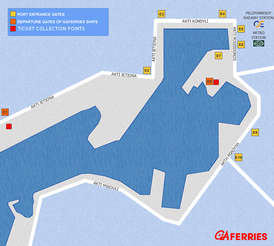 Piraeus port Departure Gates of GA FERRIES ships 