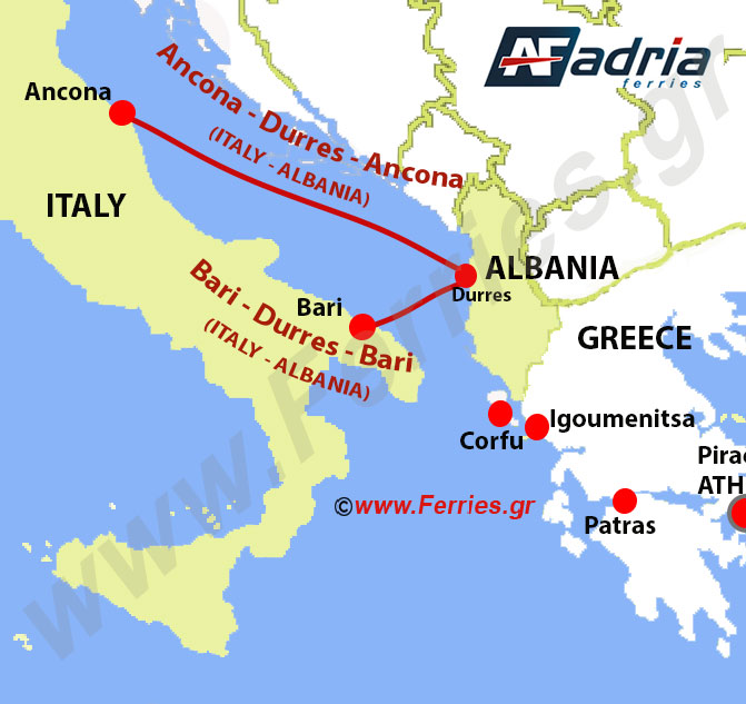 Adria Ferries Χάρτης δρομολογίων