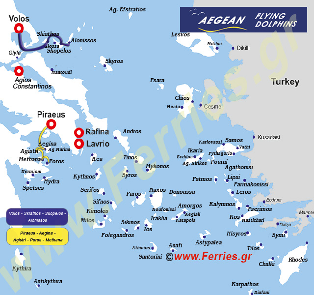 Aegean Flying Dolphins Streckenkarte