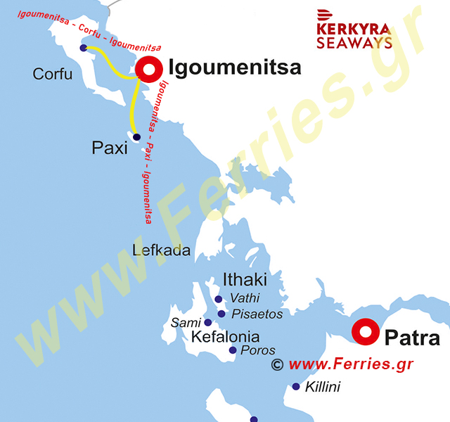 Kerkyra Seaways Χάρτης δρομολογίων