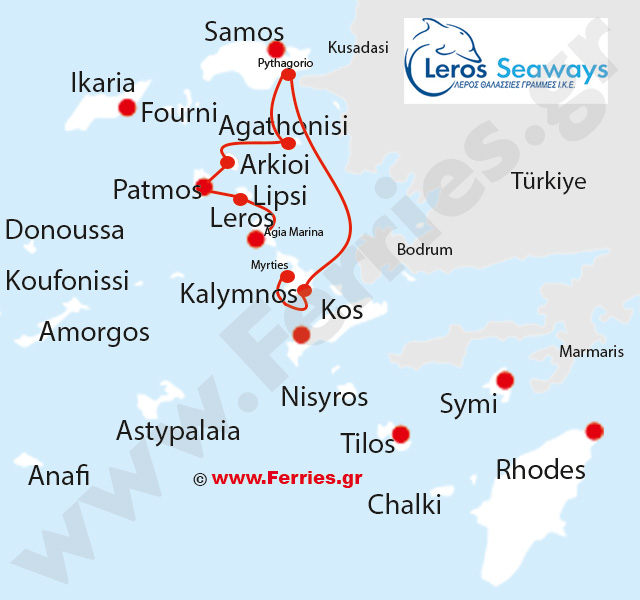 Leros Seaways Χάρτης δρομολογίων