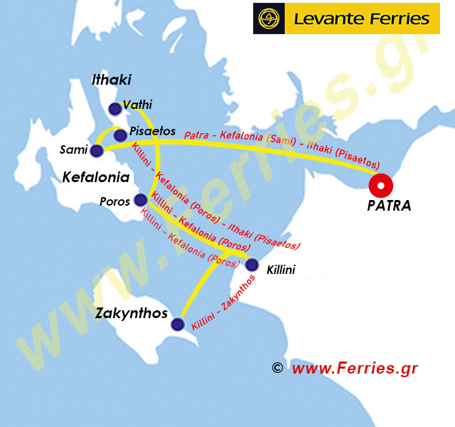 Levante Ferries Χάρτης δρομολογίων