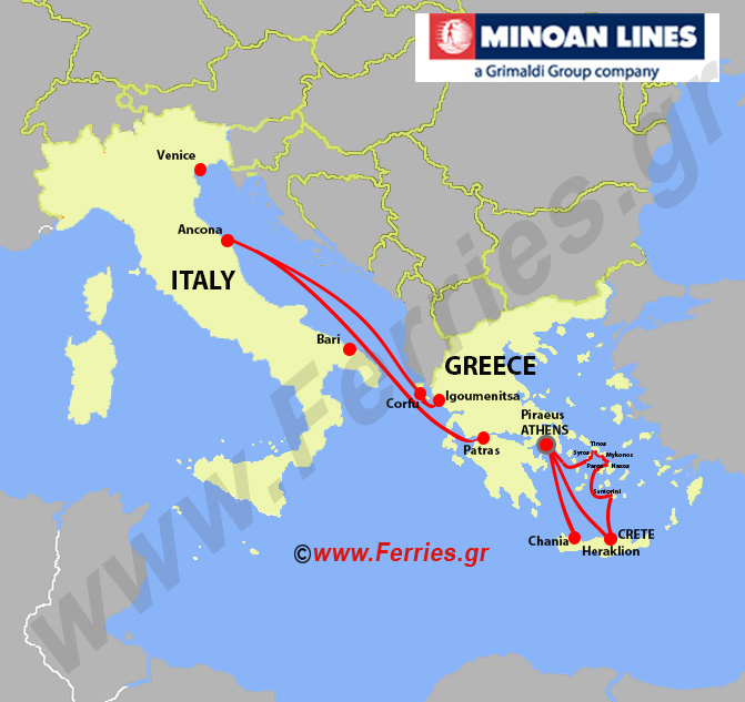 Minoan Lines Streckenkarte
