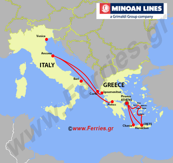 Minoan Lines Χάρτης δρομολογίων