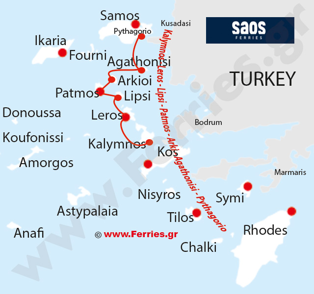 Saos Ferries Route Map