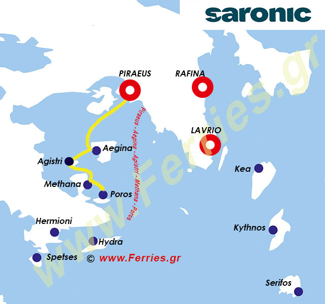 Saronic Ferries Χάρτης δρομολογίων