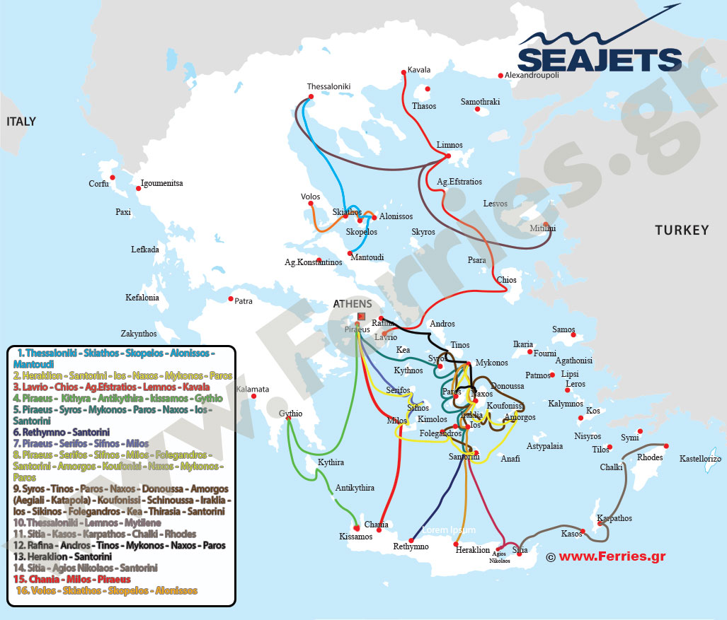 SeaJets Χάρτης δρομολογίων
