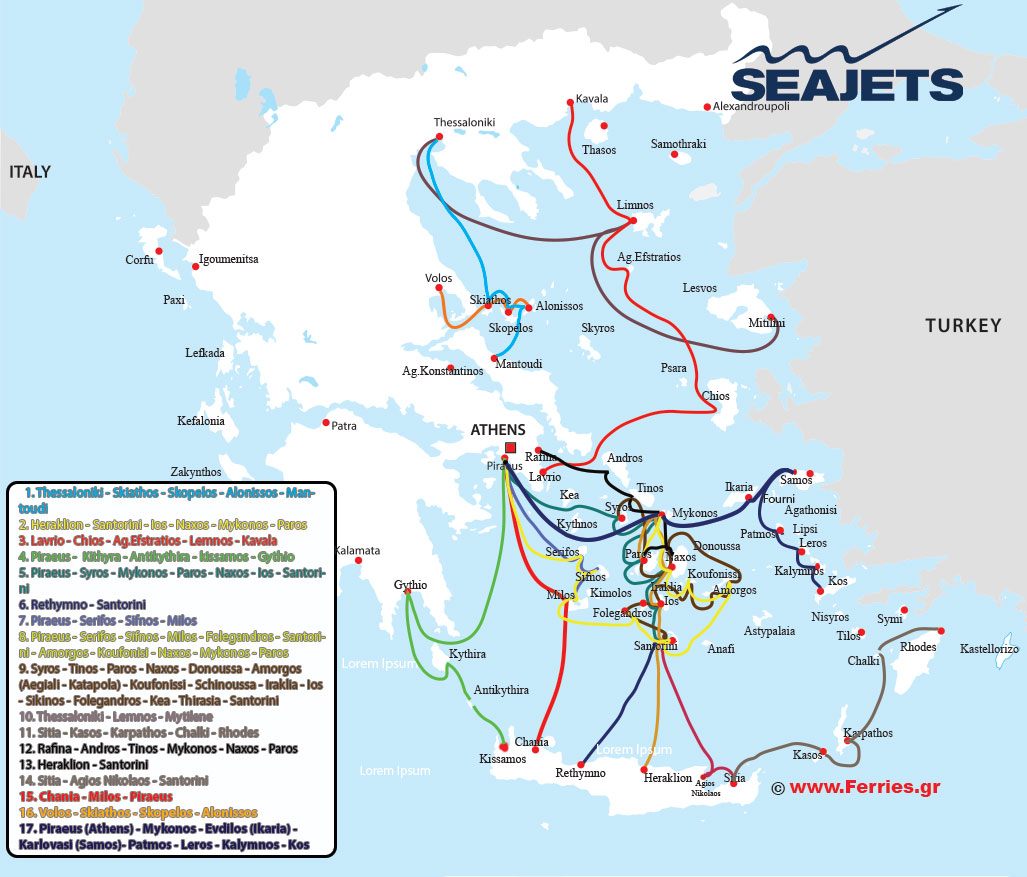 SeaJets Χάρτης δρομολογίων