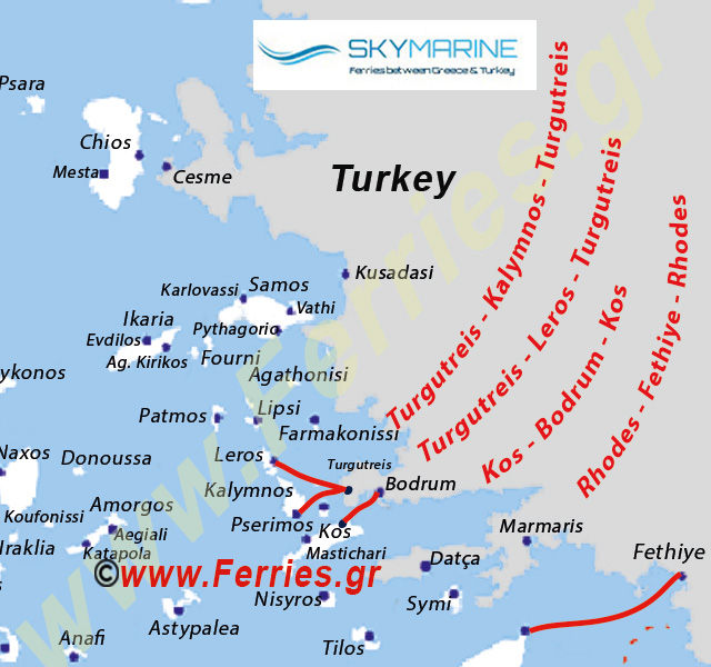 Sky Marine Ferries Χάρτης δρομολογίων