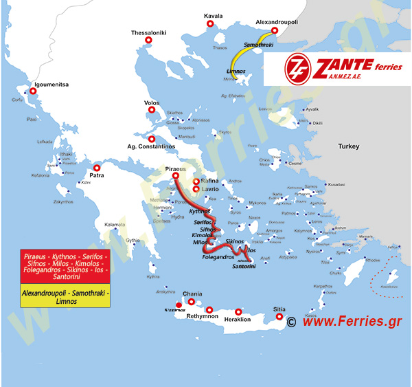 Zante Ferries Χάρτης δρομολογίων